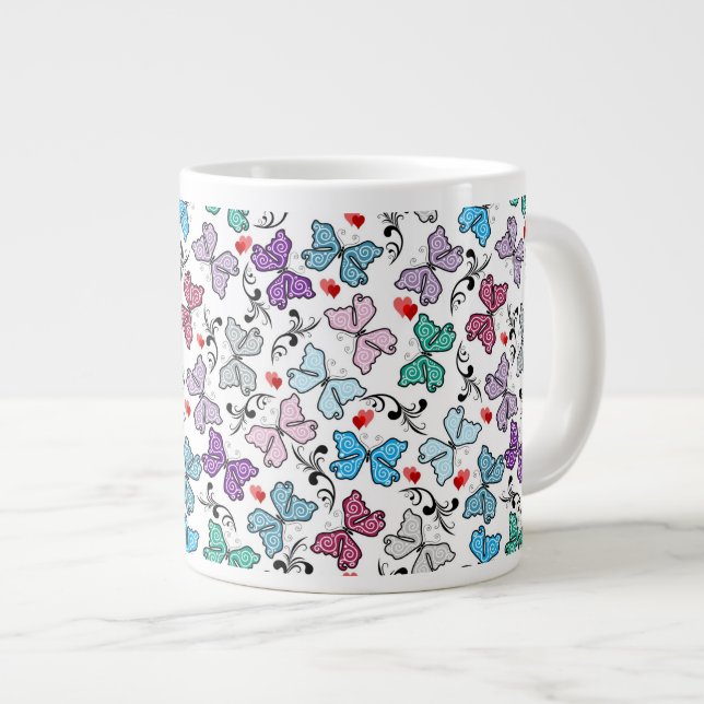 Caneca De Café Grande Padrão de Namorados Floral (Frente Esquerda)