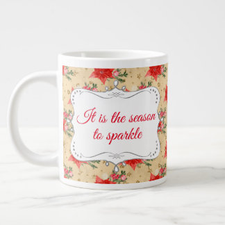 Caneca De Café Grande Padrão de Natal Floral Personalizado