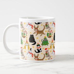 Caneca De Café Grande Padrão de Natal para Gatos Festivos