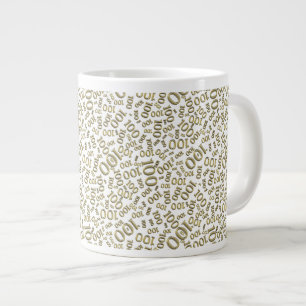 Caneca De Café Grande Padrão de Número Aleatório Dourado/Branco Aniversá