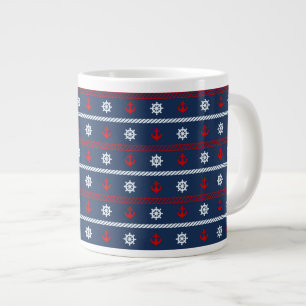 Caneca De Café Grande Padrão De Oceano Vermelho E Azul