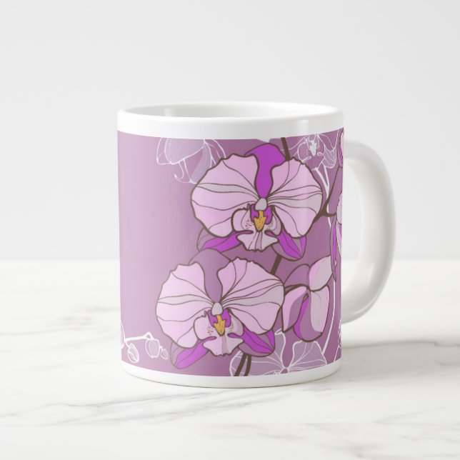 Caneca De Café Grande Padrão de Orquídea Roxo (Frente Esquerda)
