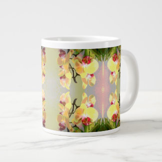 Caneca De Café Grande Padrão de Orquídeas Amarelas