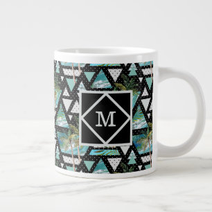 Caneca De Café Grande Padrão de Palmas e Ondas Geométricas de Abstrato