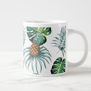 Caneca De Café Grande Padrão de Palmeira da Selva Tropical de Aquarela d