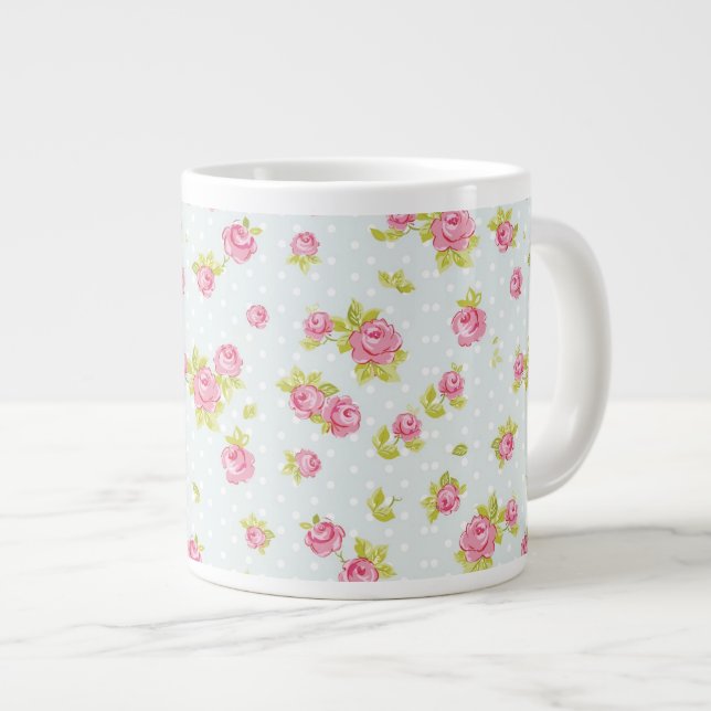 Caneca De Café Grande Padrão de papel de parede de Elegance das rosas co (Frente Esquerda)