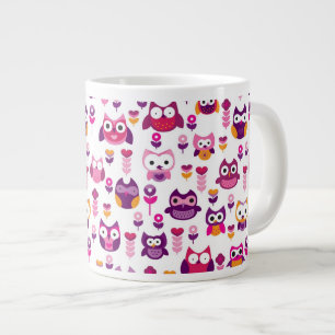 Caneca De Café Grande padrão de pássaros corujeiros retrorcoloridos