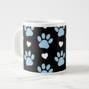 Caneca De Café Grande Padrão De Patas, Patas Cachorros, Patas Azuis, Cor