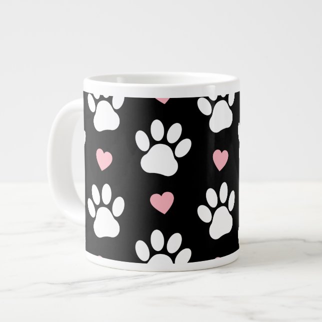 Caneca De Café Grande Padrão De Patas, Patas Cachorros, Patas Brancas, C (Frente Esquerda)