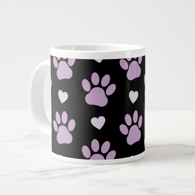 Caneca De Café Grande Padrão De Patas, Patas Cachorros, Patas Liláticas, (Frente Esquerda)