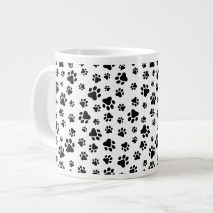 Caneca De Café Grande Padrão De Patas, Patas Cachorros, Preto e Branco