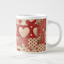 Caneca De Café Grande Padrão de patch vermelho do chique