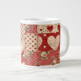 Caneca De Café Grande Padrão de patch vermelho do Chique Vintage