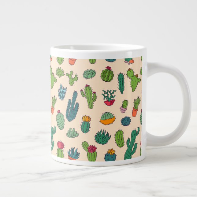 Caneca De Café Grande Padrão de Pé Cactus Bonito (Direita)