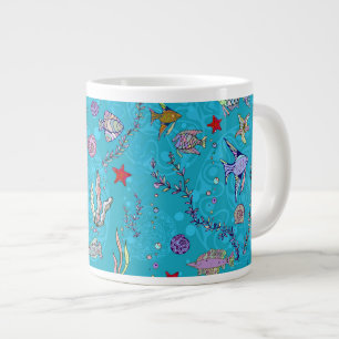 Caneca De Café Grande Padrão de Peixe Turquesa