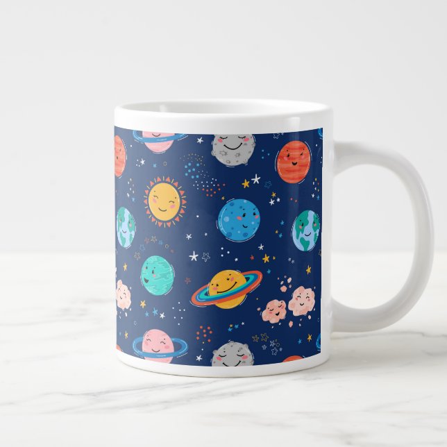 Caneca De Café Grande Padrão de planeta sorridente e bonito (Direita)