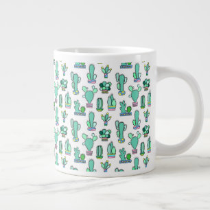 Caneca De Café Grande Padrão de Planta de Cactus Verde e Suculentos