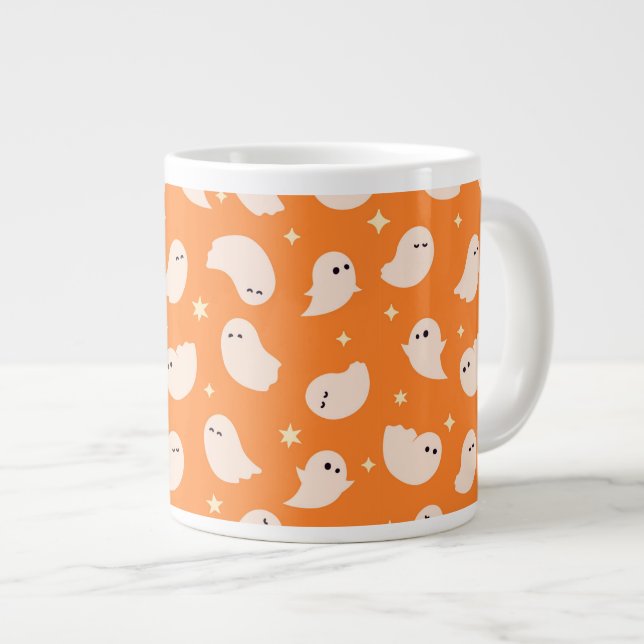 Caneca De Café Grande Padrão de porta fantasma laranja (Frente Esquerda)