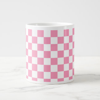 Caneca De Café Grande Padrão de Quadro de Verificação Rosa e Branco