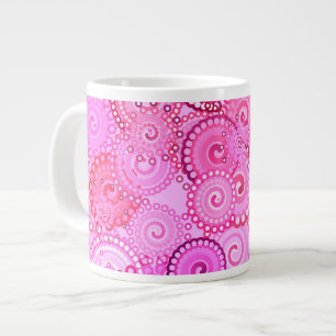 Caneca De Café Grande Padrão de redemoinho fractal, rosa e fúcsia