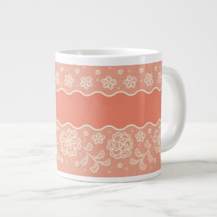 Caneca De Café Grande Padrão de rendas, colheita de flores 4
