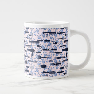 Caneca De Café Grande Padrão de Rosa Azul do Beauty Care