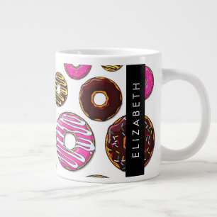Caneca De Café Grande Padrão De Rosquinhas, Rosquinhas Coloridas, Seu No