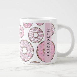 Caneca De Café Grande Padrão De Rosquinhas, Rosquinhas Rosa, Escoamento,