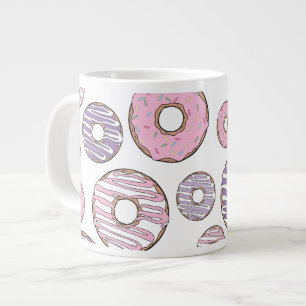 Caneca De Café Grande Padrão De Rosquinhas, Rosquinhas Rosa, Rosquinhas 