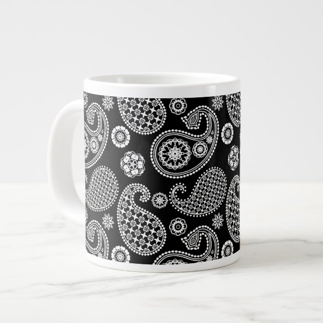 Caneca De Café Grande Padrão de salsa, preto e branco (Frente Esquerda)