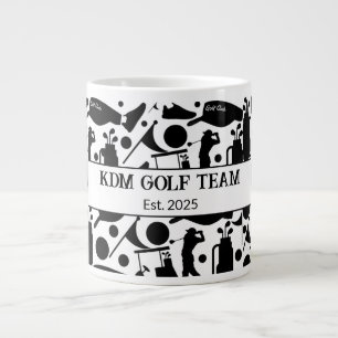 Caneca De Café Grande Padrão de Silhueta de Golfe preto e branco clássic