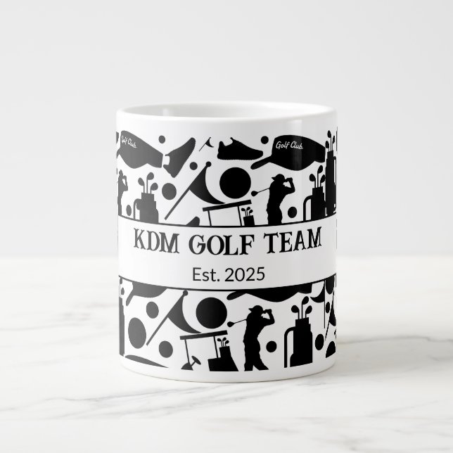Caneca De Café Grande Padrão de Silhueta de Golfe preto e branco clássic (Frente)