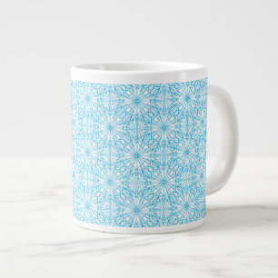 Caneca De Café Grande Padrão de Simetria Geométrica Azul Branco Luz Bril