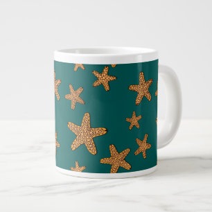 Caneca De Café Grande Padrão de Starfish Laranja