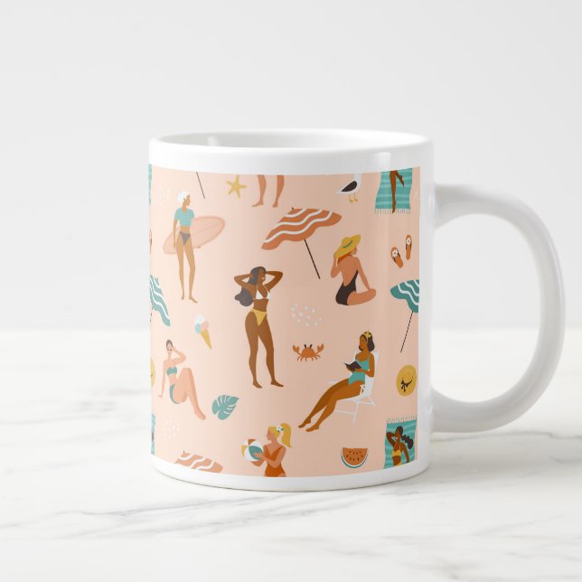 Caneca De Café Grande Padrão de Sunbathers de Praia (Direita)