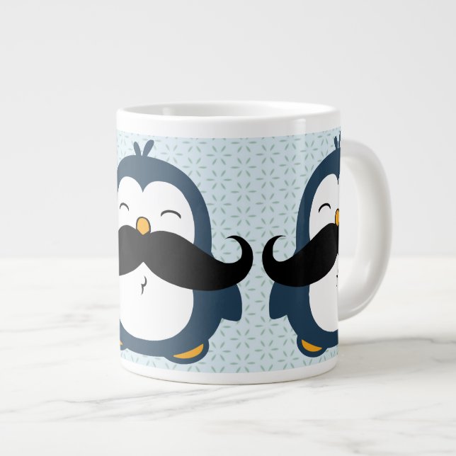 Caneca De Café Grande Padrão de tendência do bigode pinguim (Frente Esquerda)