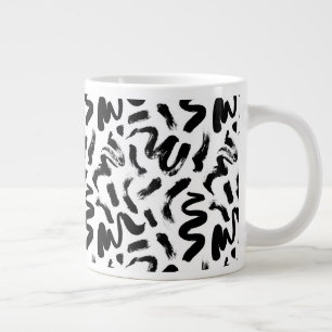 Caneca De Café Grande Padrão de Traço do Pincel de Tinta Preta