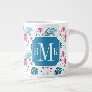 Caneca De Café Grande Padrão de Triângulo de Folha Tropical