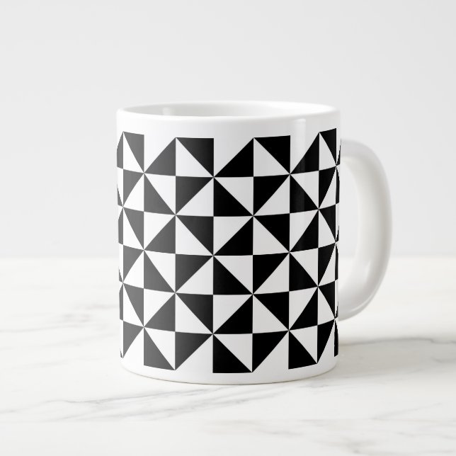 Caneca De Café Grande Padrão De Triângulo Preto E Branco (Frente Esquerda)