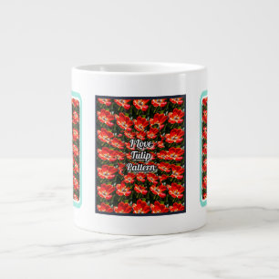 Caneca De Café Grande Padrão de Tulipas Vermelhas