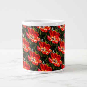 Caneca De Café Grande Padrão de Tulipas Vermelhas