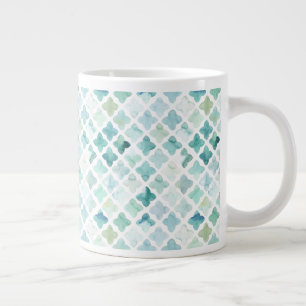 Caneca De Café Grande Padrão de Turquesa Pintada Mão