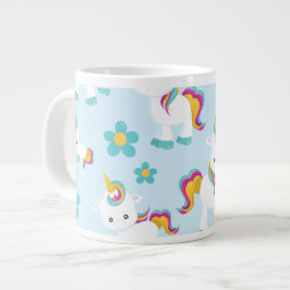 Caneca De Café Grande Padrão De Unicórnios, Unicórnios Fofos, Flores