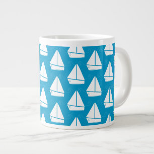 Caneca De Café Grande Padrão de veleiro azul claro