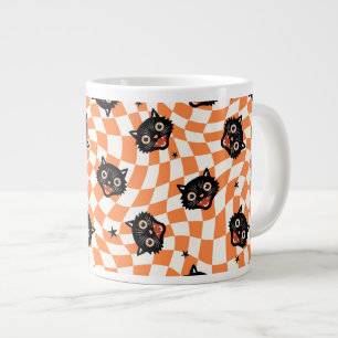 Caneca De Café Grande Padrão de Verificação de Laranja de Gato Preto Ret