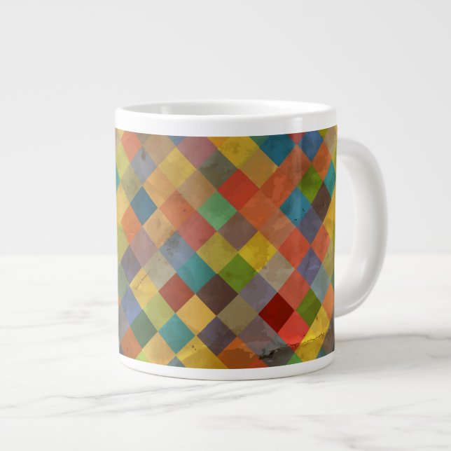 Caneca De Café Grande Padrão de vindima. Geométrica. (Frente Esquerda)