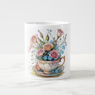 Caneca De Café Grande Padrão de Vinha Floral - Molho de Aquarela Arte Bo