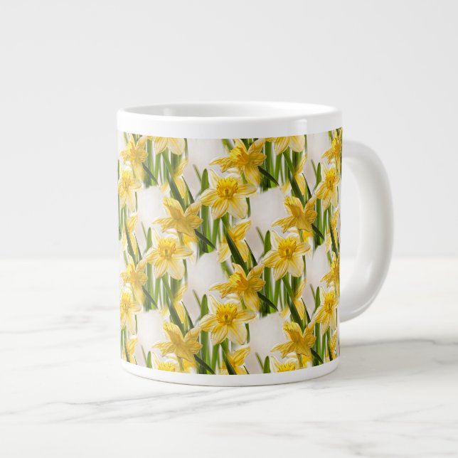 Caneca De Café Grande Padrão de wallpaper Daffodil amarelo (Frente Esquerda)