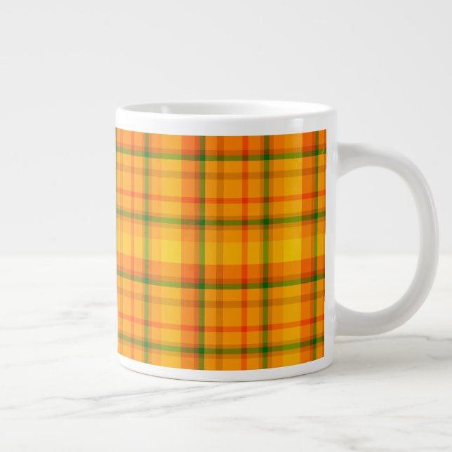 Caneca De Café Grande Padrão de Xadrez Amarelo Laranja (Direita)