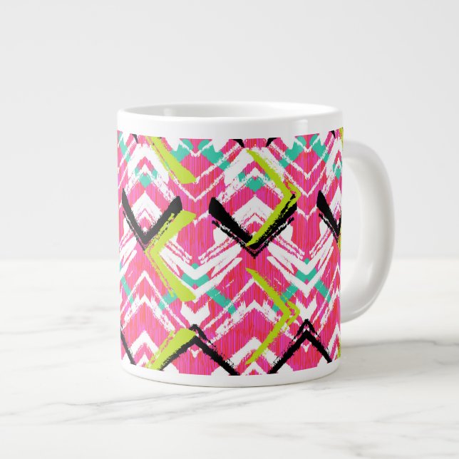 Caneca De Café Grande Padrão de Zig. Rosa, Desenhado à Mão (Frente Esquerda)